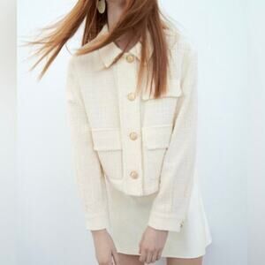 Zara textured over shirt jacket‎ gold buttons size Large 3175/151/712